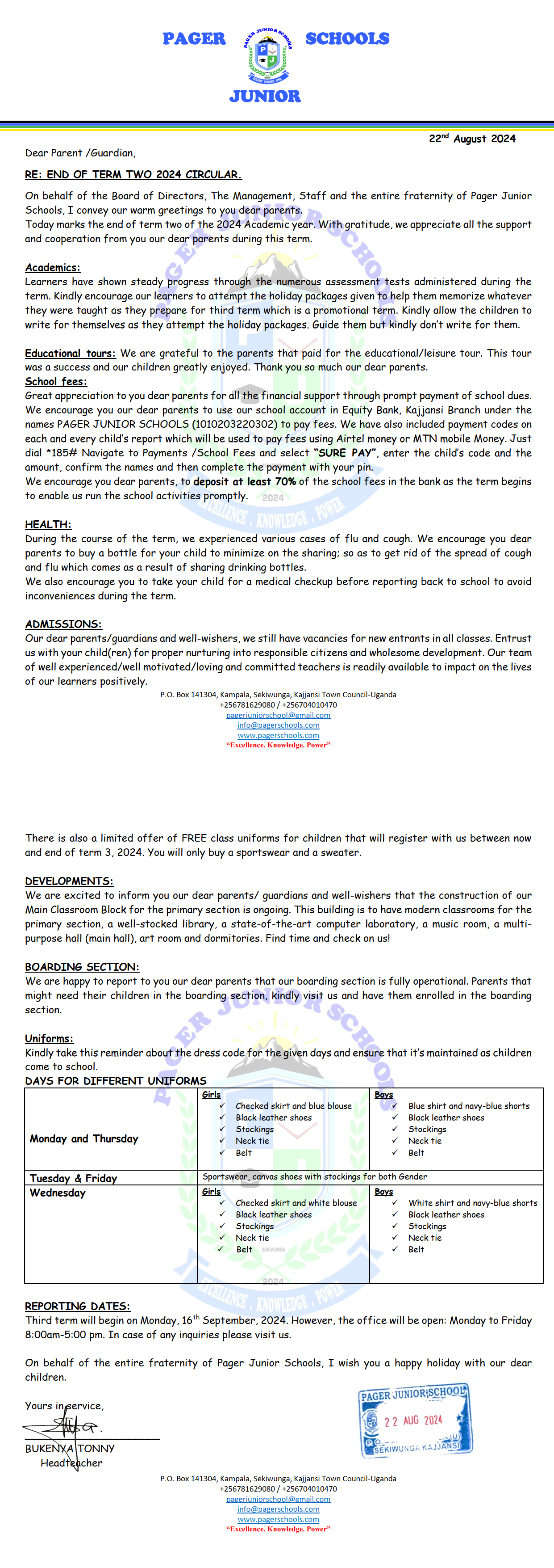 END OF TERM II 2024 CIRCULAR